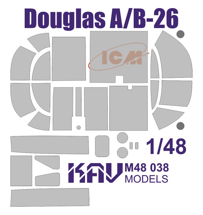 KAV M48 038  инструменты для работы с краской  Окрасочная маска Douglas A/B-26 (ICM)  (1:48)