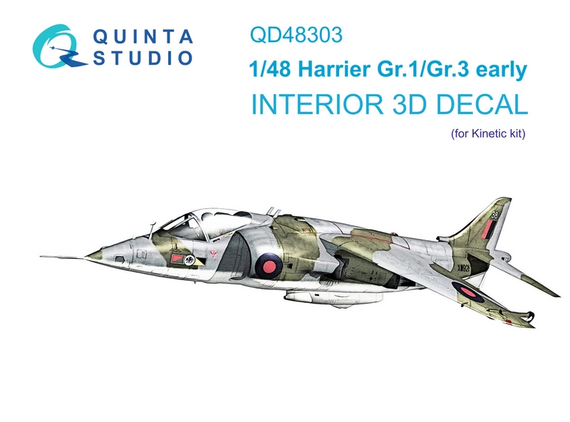 QD48303  декали  3D Декаль интерьера кабины Harrier Gr.1/Gr.3 Early (Kinetic)  (1:48)