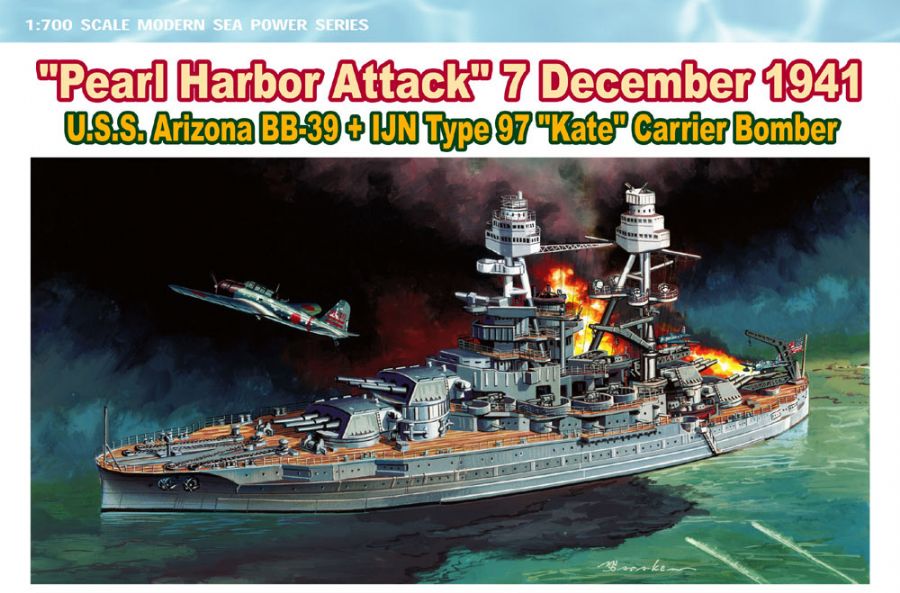 7127  флот  U.S.S. Arizona BB-39 + IJN Type 97 "Kate" Carrier Bomber "Pearl Harbor Attack"  (1:700)
