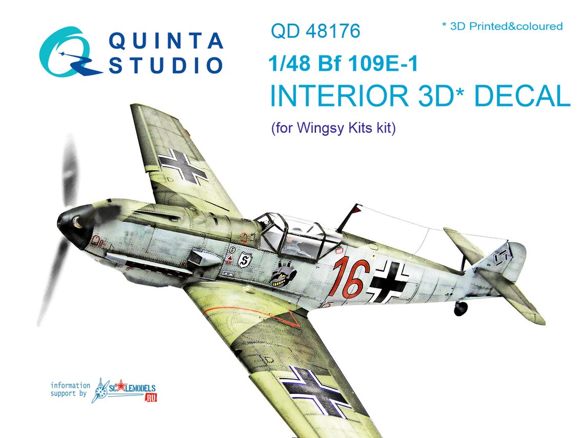 QD48176  декали  3D Декаль интерьера кабины Bf 109E-1 (Wingsy kits)  (1:48)