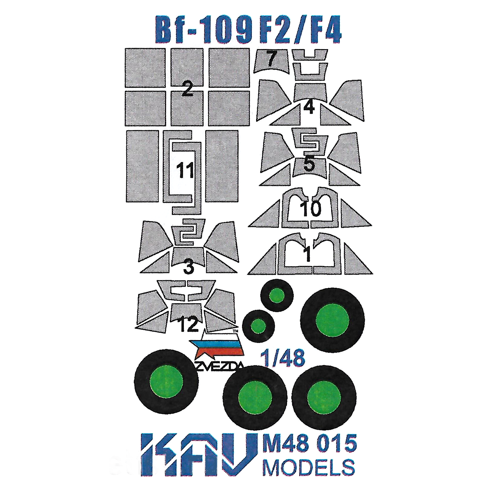 KAV M48 015  инструменты для работы с краской  Маска на остекление Me Bf-109 F2/F4  (1:48)