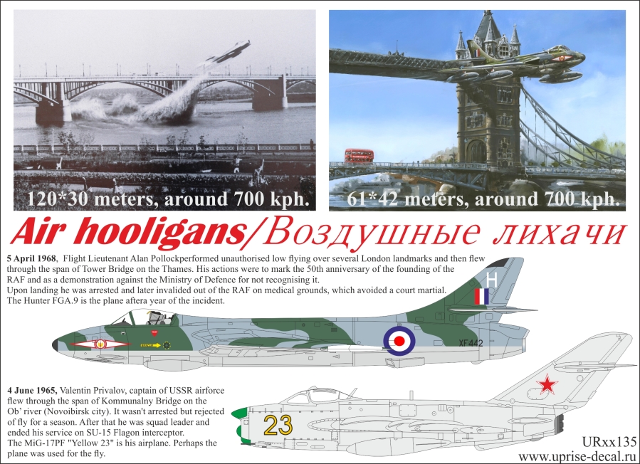 UR72135  декали  Air hooligans Hawker Hunter FGA.9  & M&G-17PF  (1:72)