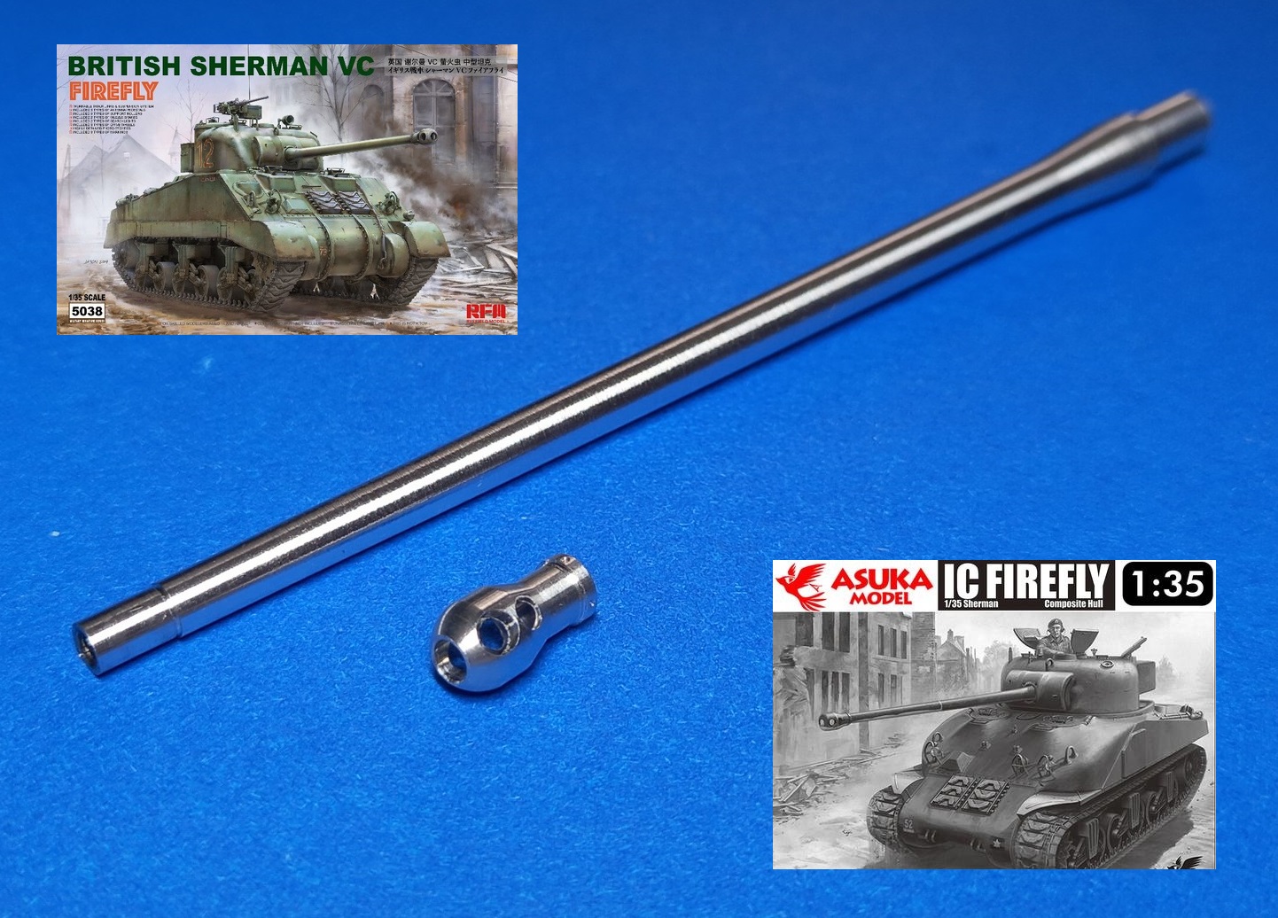 MG-3638  металлические стволы  76.2mm Ordnance QF 17 pounder "Sherman Firefly" с дульником  (1:35)