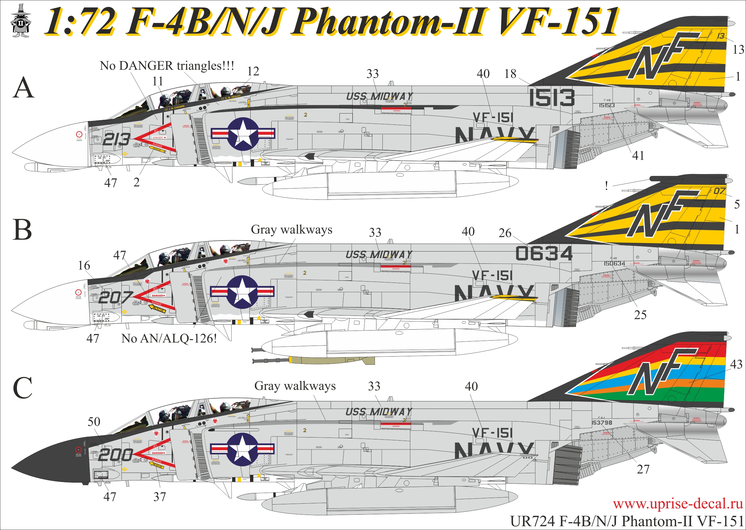 UR724  декали  F-4B/N/J Phantom-II VF-151, no stencils  (1:72)