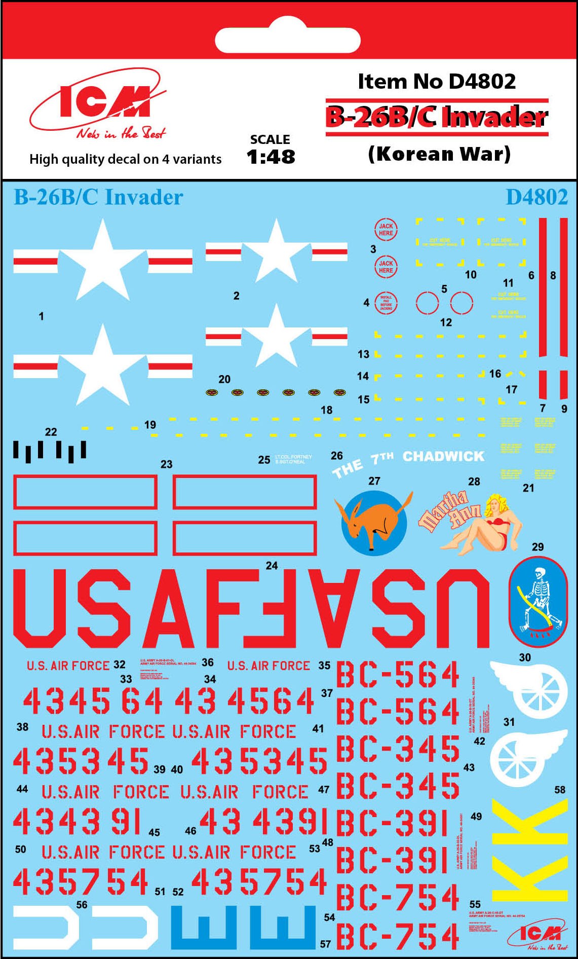 D4802  декали  B-26B/C Invader (Korean War)  (1:48)