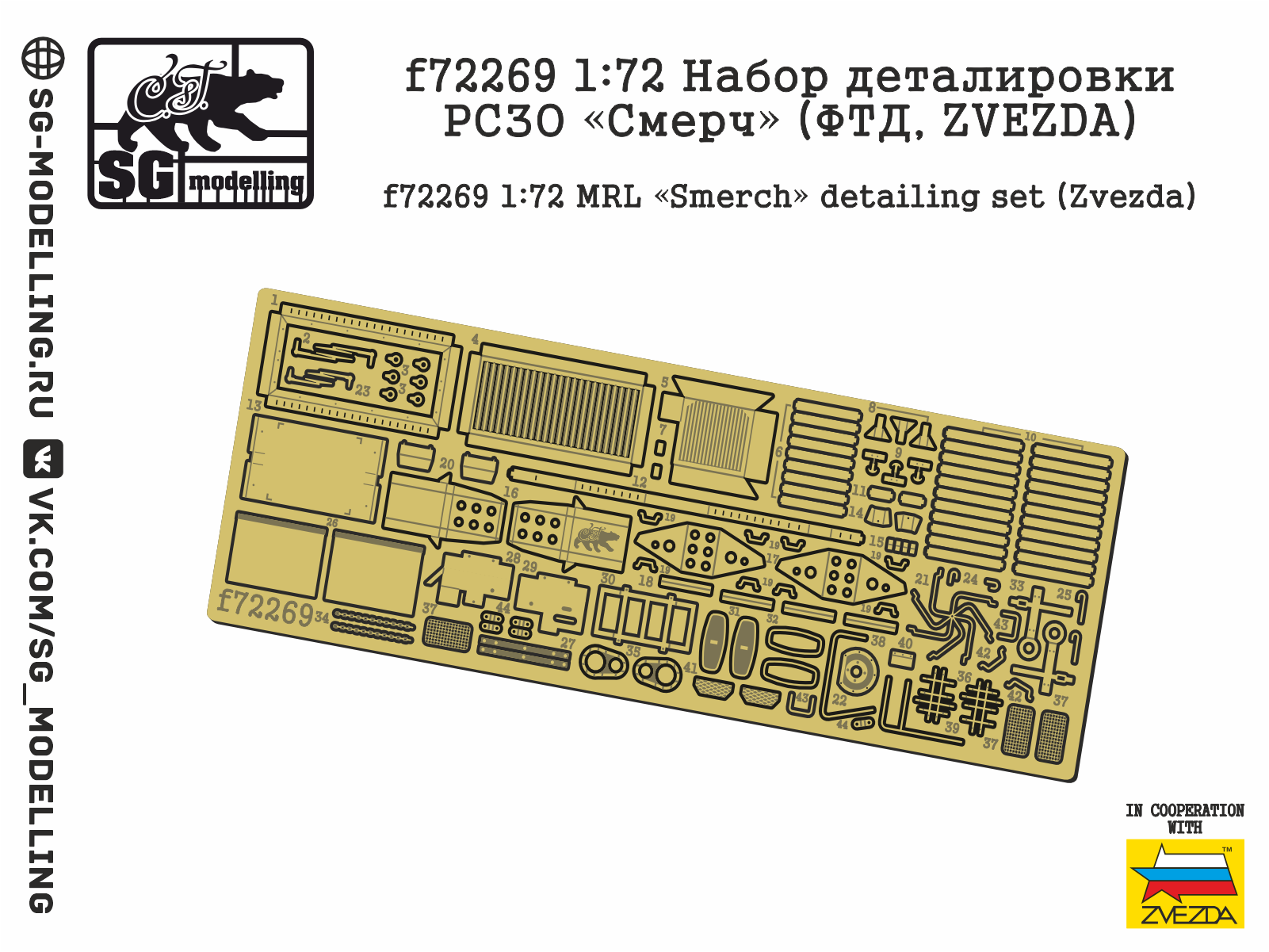 f72269  фототравление  Набор деталировки для РЗСО "Смерч" (ФТД, Zvezda)  (1:72)