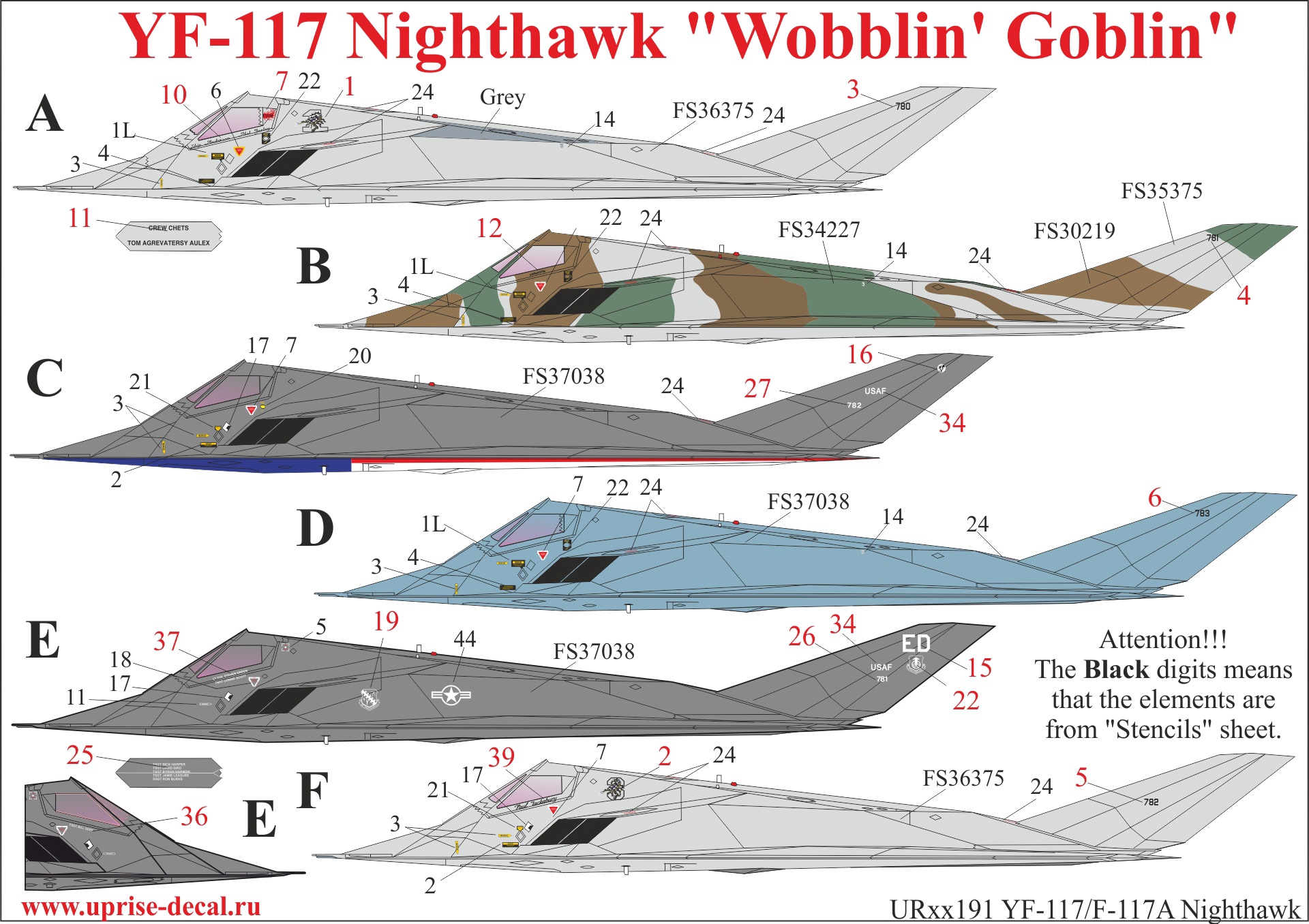 UR48191  декали  YF-117 Nighthawk "Wobblin' Goblin"  (1:48)