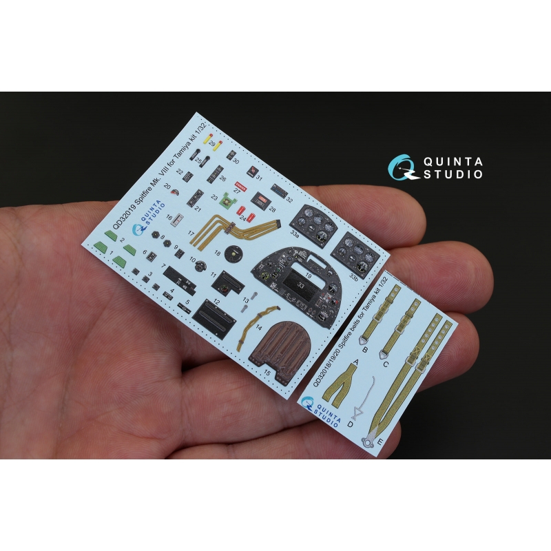 QD32019  декали  3D Декаль интерьера кабины Spitfire Mk.VIII (Tamiya)  (1:32)