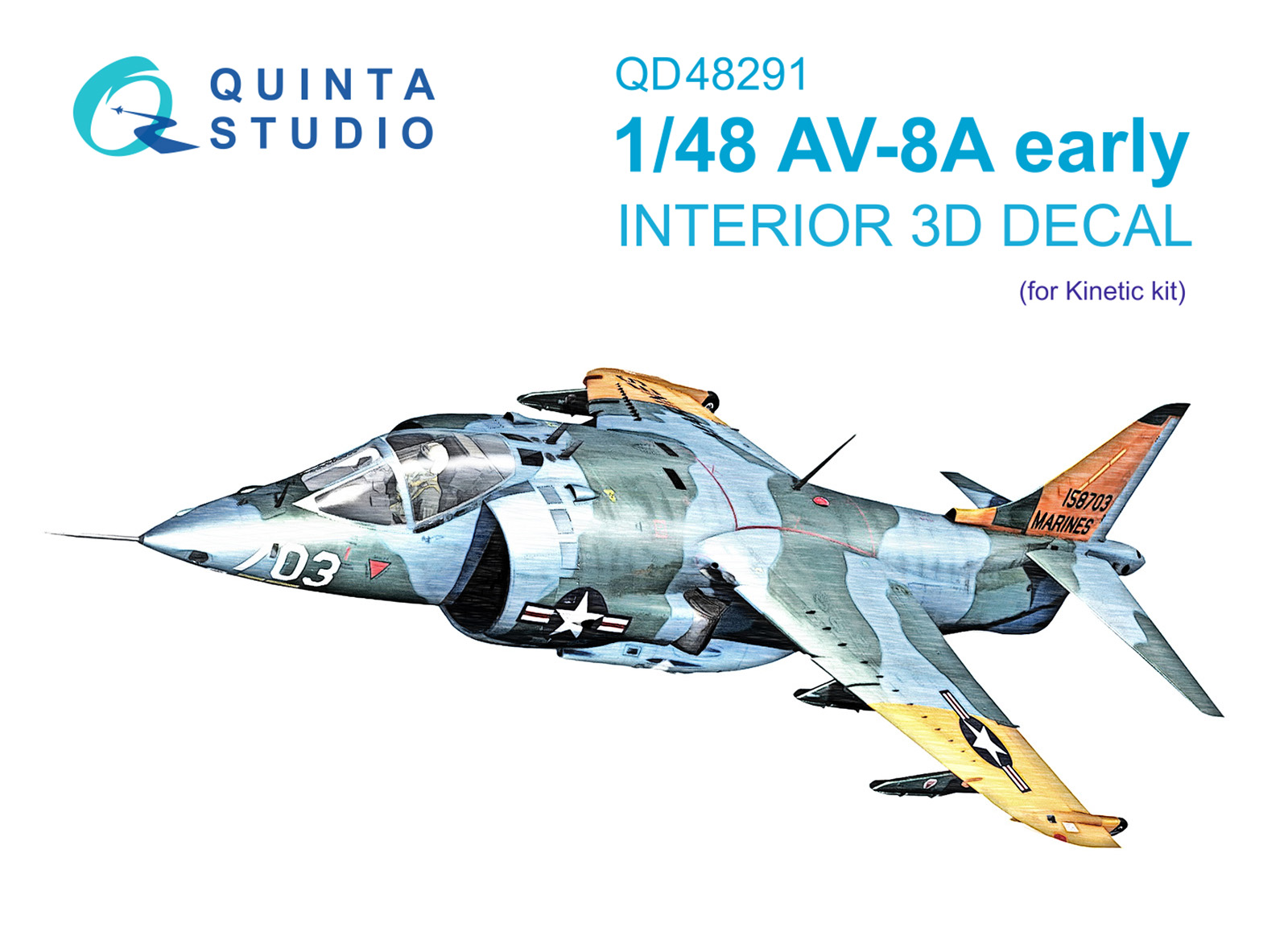 QD48291  декали  3D Декаль интерьера кабины AV-8A Early (Kinetic)  (1:48)
