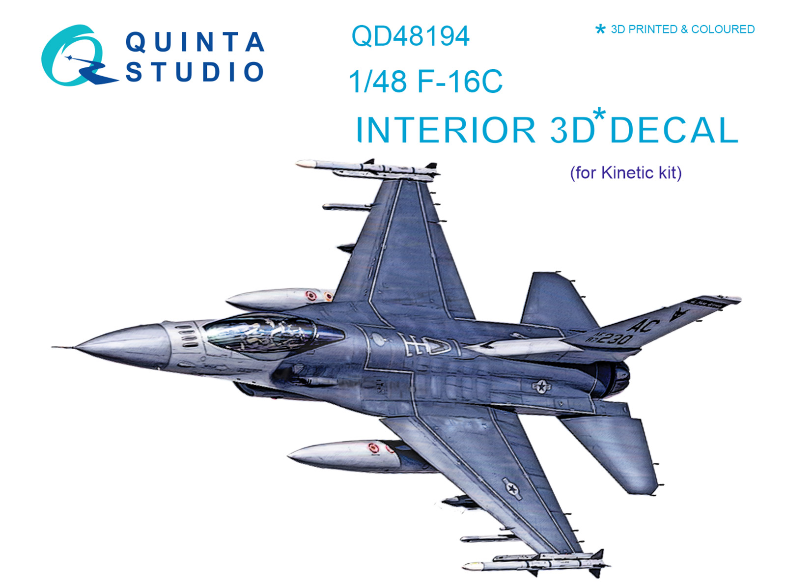 QD48194  декали  3D Декаль интерьера кабины F-16С (Kinetic)  (1:48)