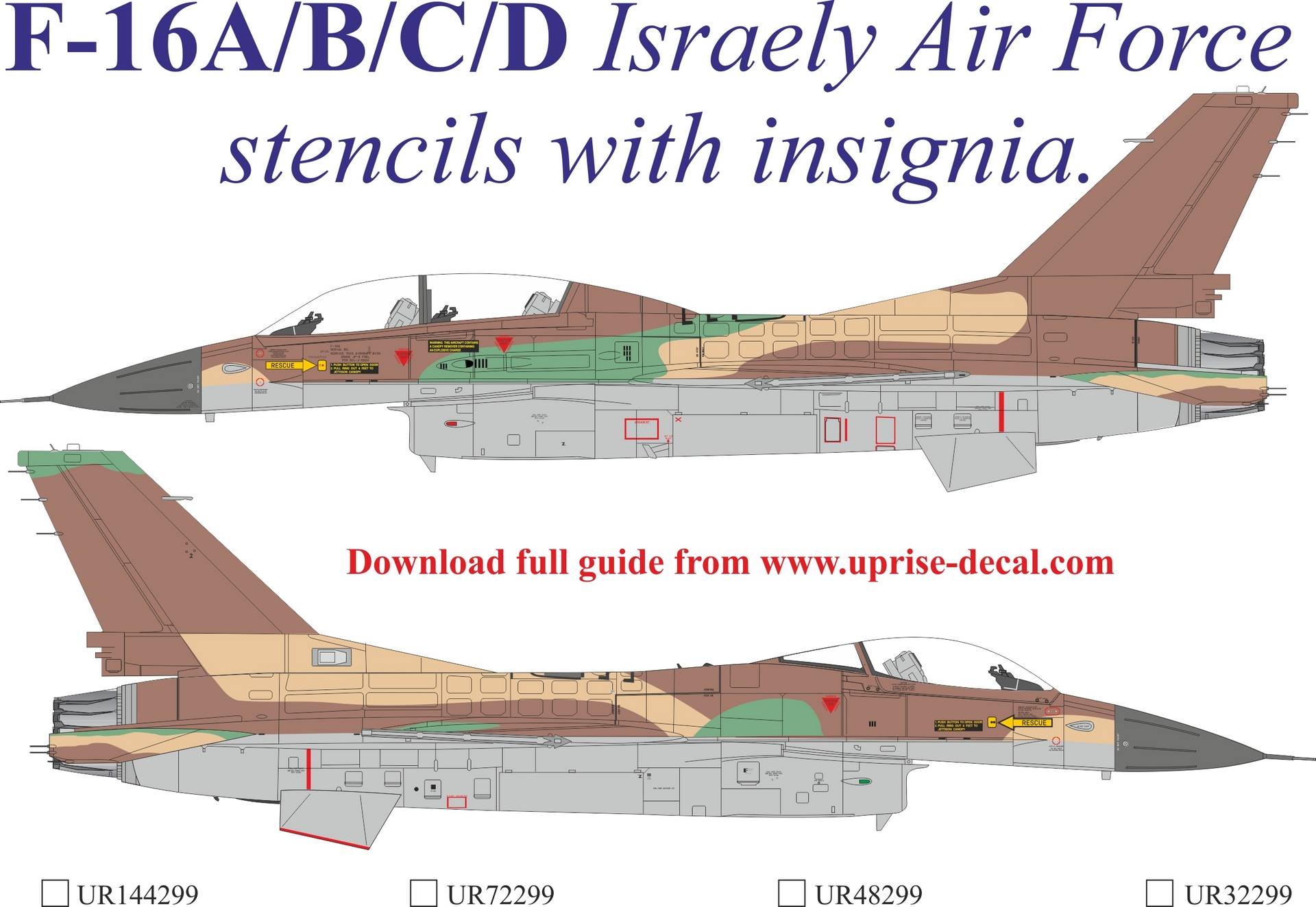 UR72299  декали  F-16A/B/C/D Netz IDF stencils with insignia  (1:72)