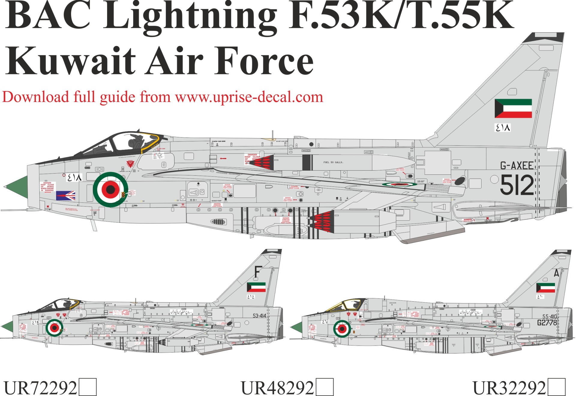 UR72292  декали  BAC Lightning F.53K/T55K Kuwait Air Force  (1:72)