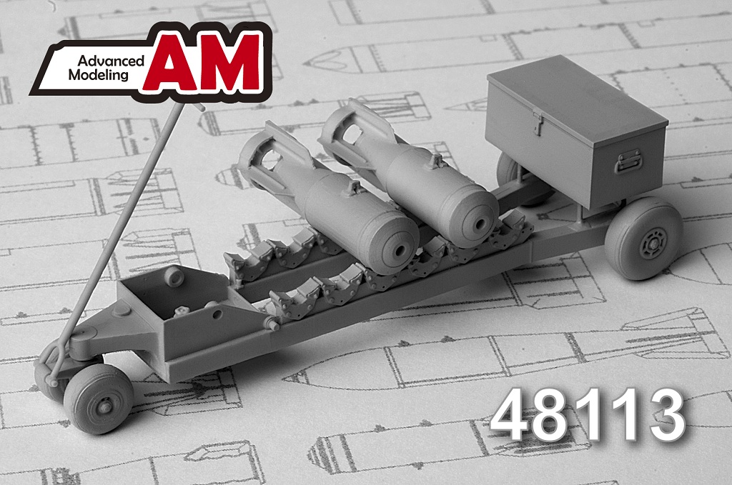 AMC 48113  дополнения из смолы  Тележка для транспортировки 50-100 кг авиабомб  (1:48)