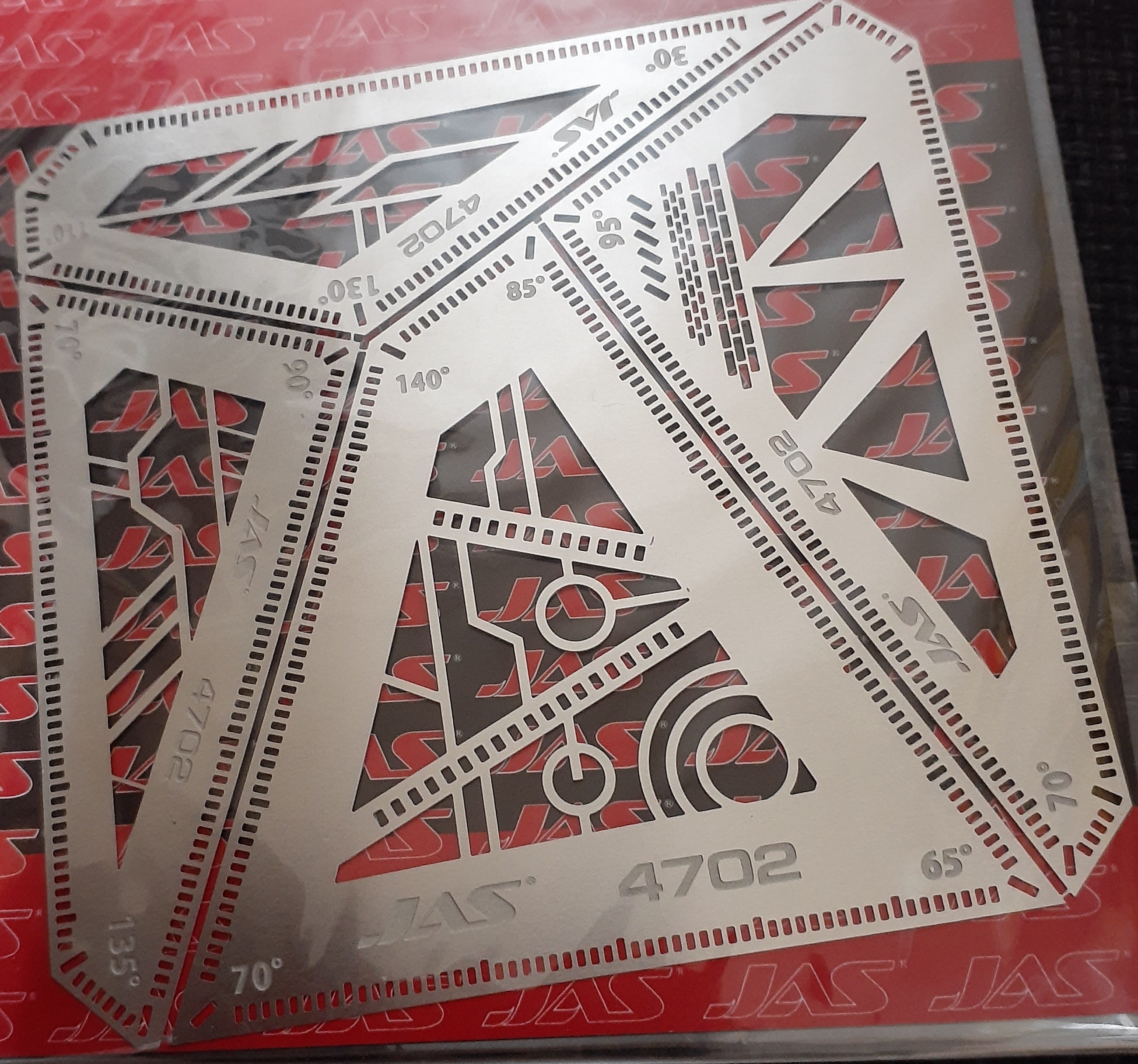 4702  ручной инструмент  Набор линеек-угольников, 4 в 1