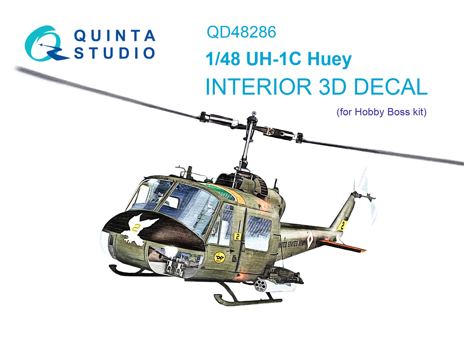 QD48286  декали  3D Декаль интерьера кабины UH-1C (HobbyBoss)  (1:48)