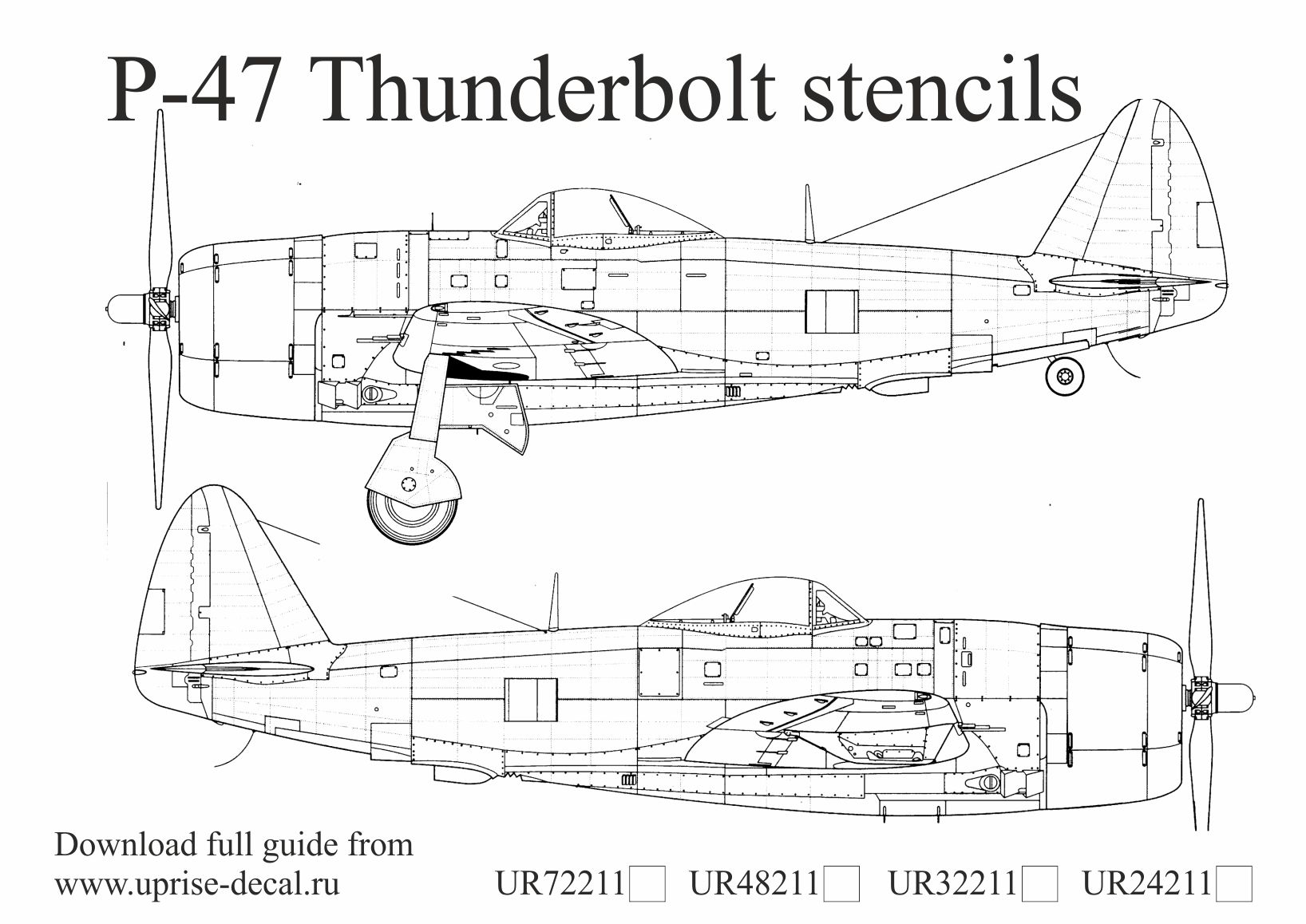 UR48211  декали  P-47D Thunderbolt stencils with USAF insignia  (1:48)