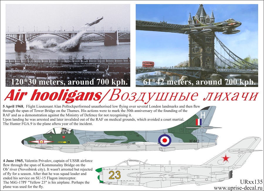 UR48135  декали  Air hooligans Hawker Hunter FGA.9  & M&G-17PF  (1:48)