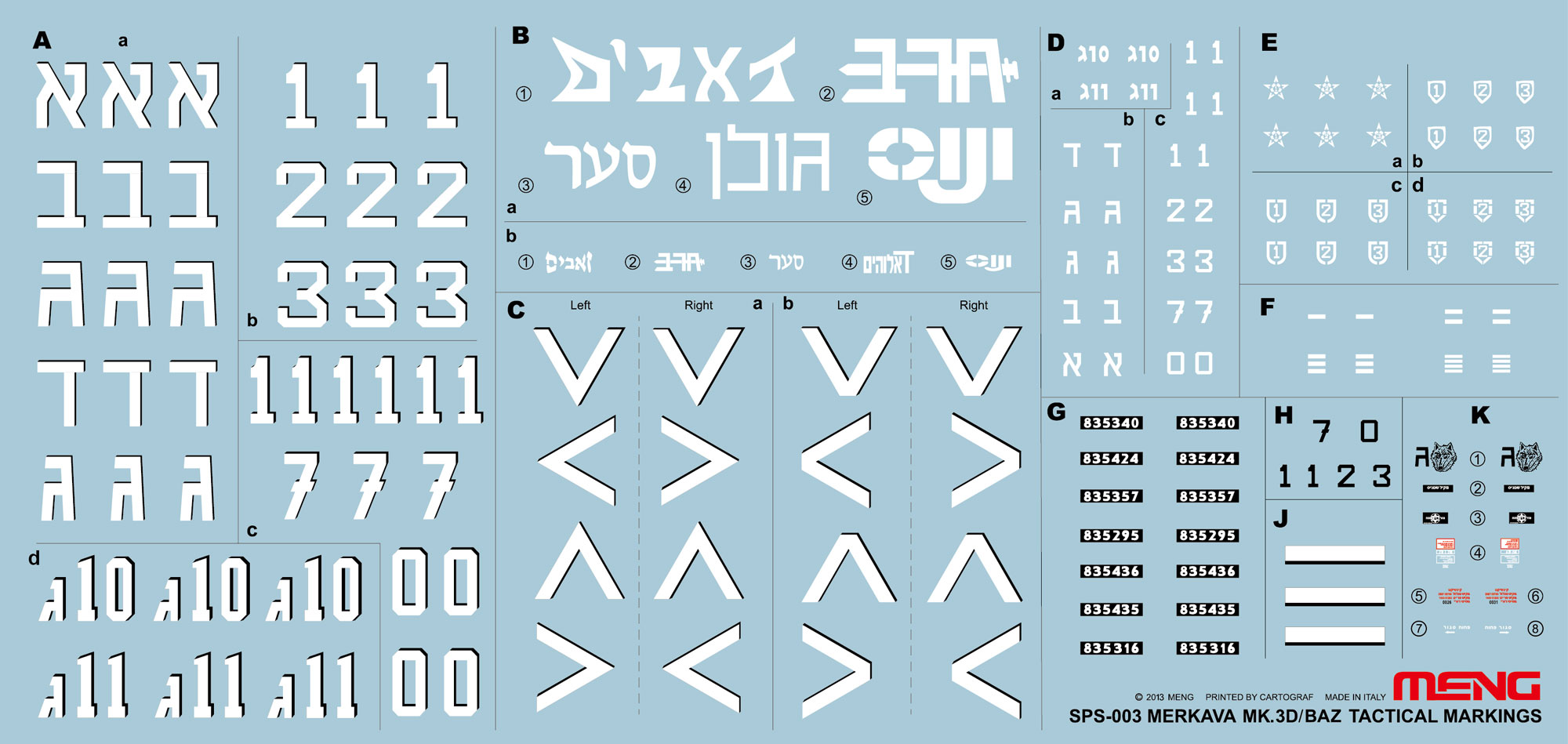 SPS-003  декали  Merkava Mk.3D/Baz tactical markings  (1:35)