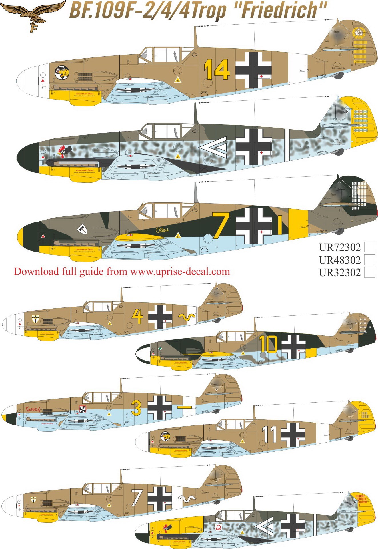 UR48302  декали  Bf.109F-2/4 Pt.1 with stencils  (1:48)
