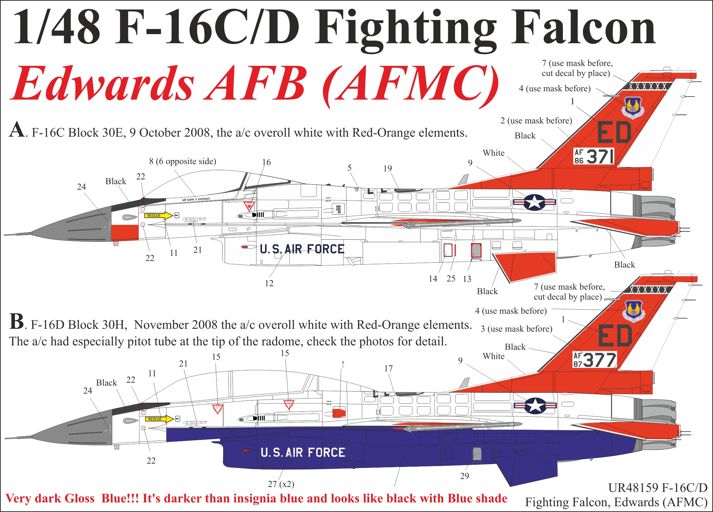 UR48159  декали  F-16C/D (Block 30) Edwards AFB (AFMC)  (1:48)