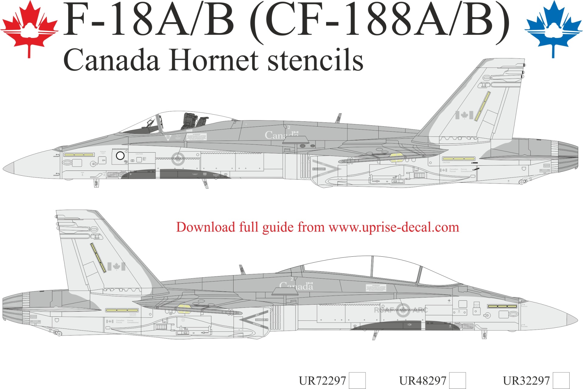 UR48297  декали  CF-18A/B Hornet Canada stencils  (1:48)