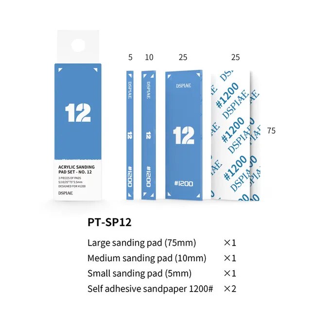 PT-SP12  ручной инструмент  Набор 3-х акриловых шлиф. пластин и наждачной бумаги #1200(2шт.)