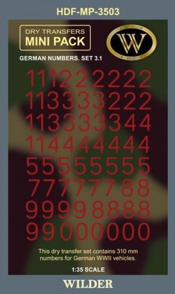 MP-3503  декали  сухие Немецкие номера для назем. техники набор3.1 Сплошные, красные, 310мм.