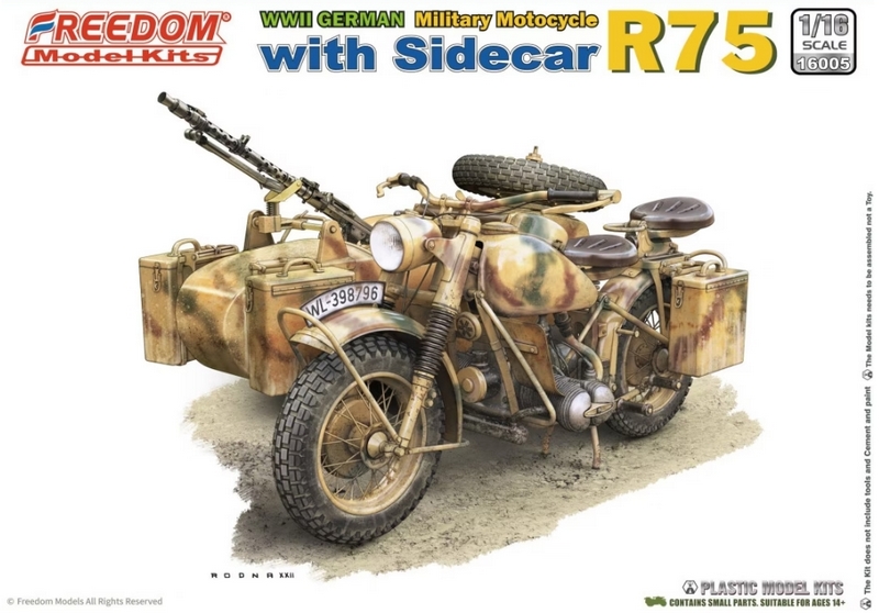 16005SP  техника и вооружение  R75 with Sidecar + German  Motocycle Driver For R75  (1:16)
