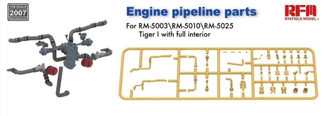 RM-2007  дополнения из пластика  Engine pipeline parts for Tiger I with full interior  (1:35)