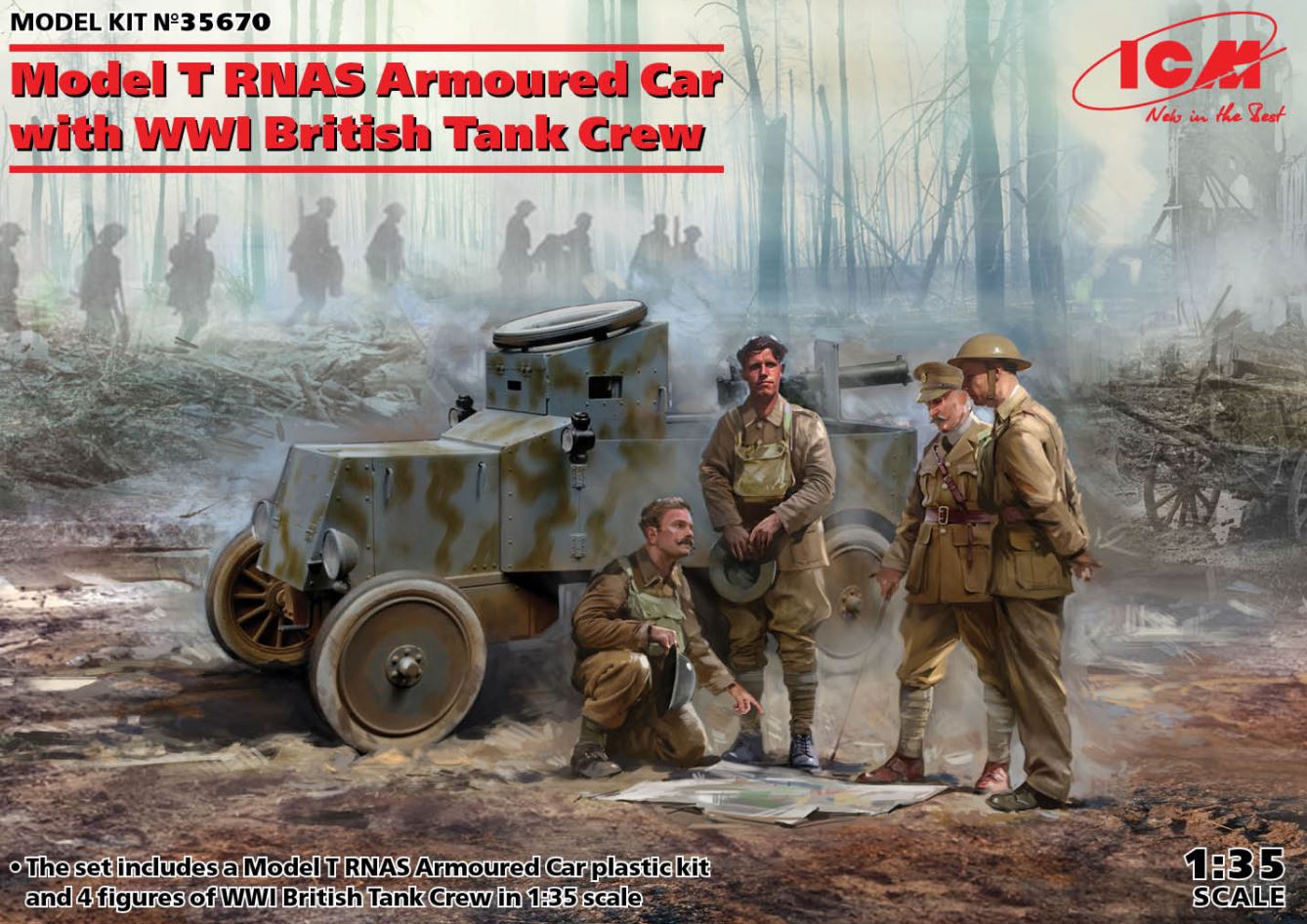 35670  техника и вооружение  Бронеавтомобиль Model T RNAS с британским танковым экипажем I МВ  (1:35