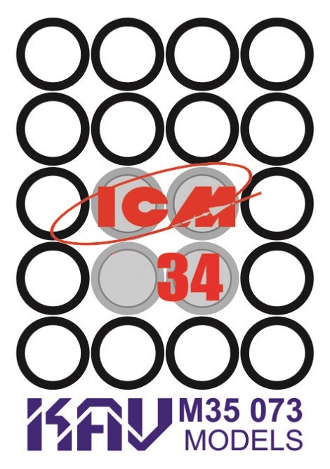 KAV M35 073  Маски окрасочные  Окрасочная маска на бандажи Танк-34 (ICM)  (1:35)