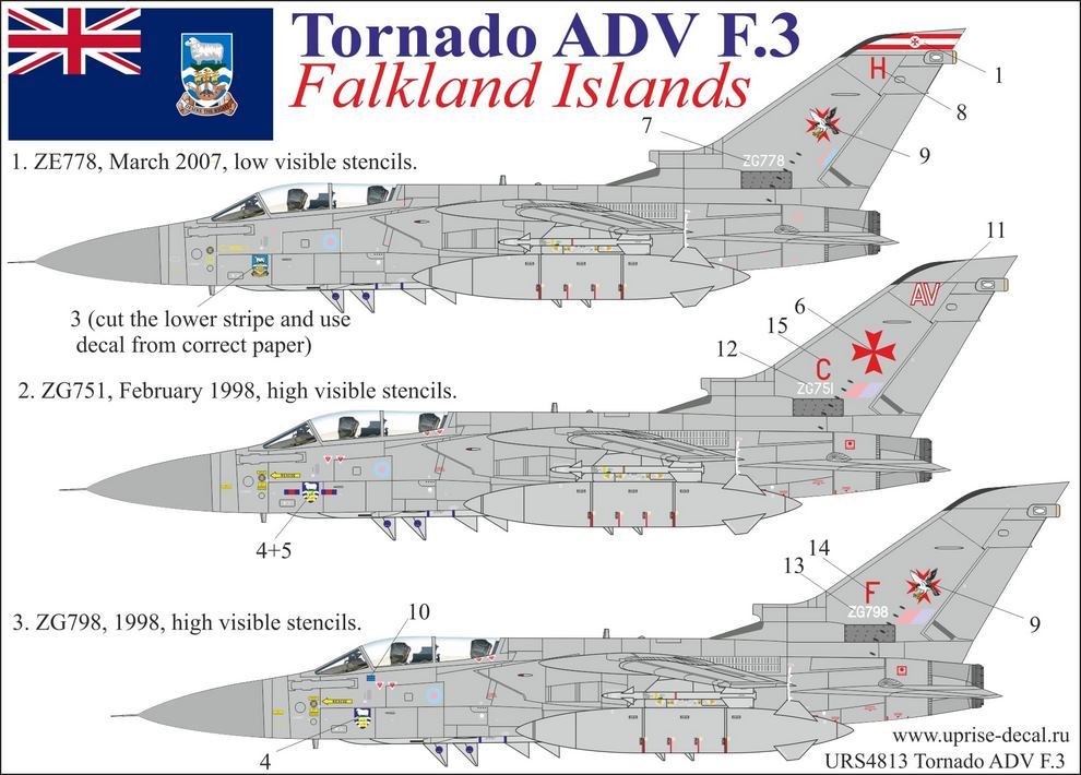 URS4813  декали  Tornado ADV F.3  Falkland Islands 1:48, without stencils  (1:48)
