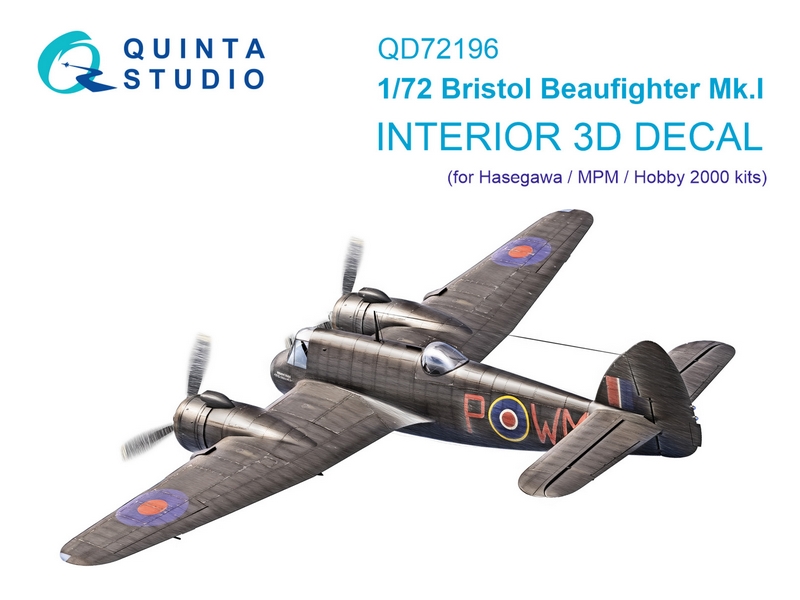 QD72196  декали  3D Декаль интерьера кабины Bristol Beaufighter Mk.I (Hesegawa/MPM/Hobby2000) (1:72)