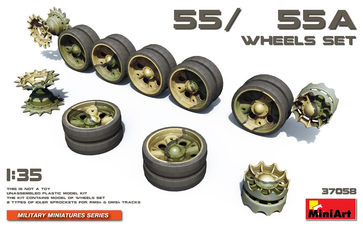 37058  дополнения из пластика  Танк-55/55A WHEELS SET  (1:35)