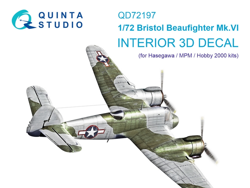 QD72197  декали  Декаль интерьера кабины Bristol Beaufighter Mk.VI (Hesegawa/MPM/Hobby2000)  (1:72)