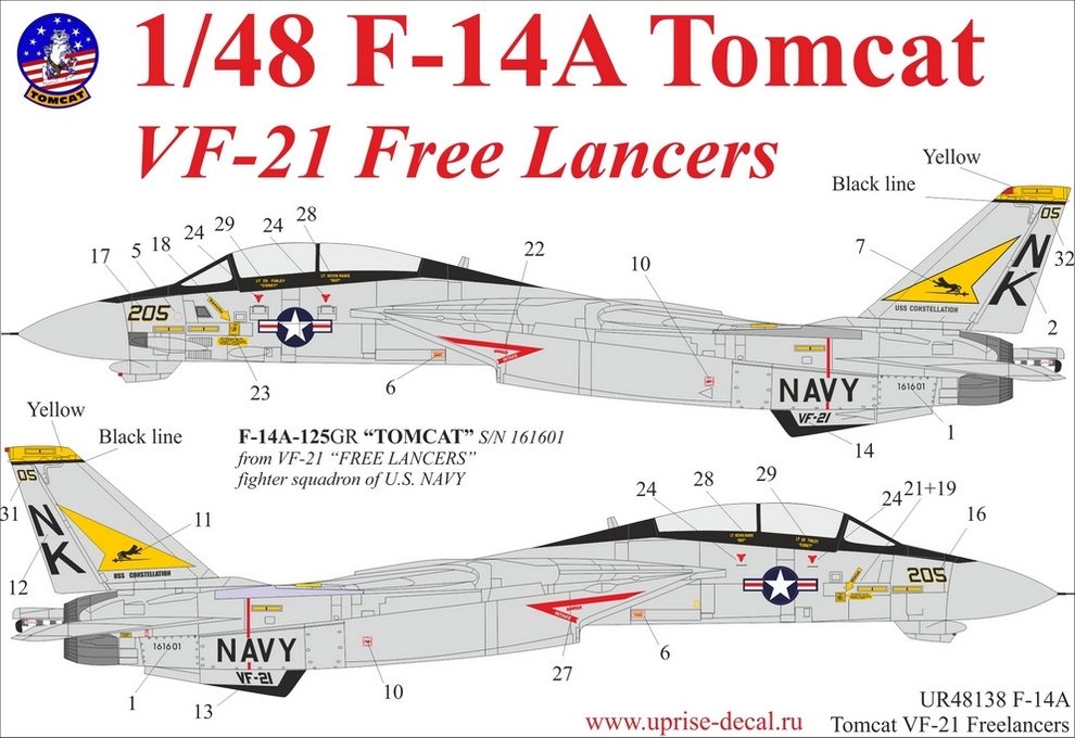 UR48138  декали  F-14A Tomcat VF-21 Lancer, with stencils  (1:48)