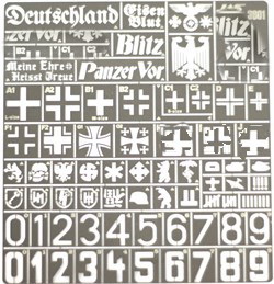 3801  инструменты для работы с краской Трафарет опозновательные знаки армии Германии. II МВ  (1:35)