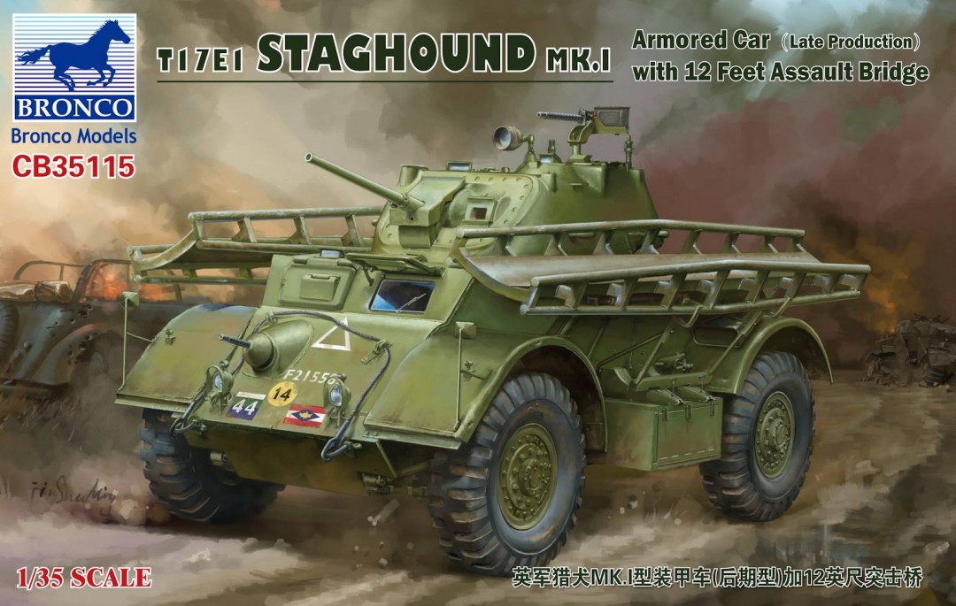 CB35115  техника и вооружение  T17E1 Staghound MK.1 (Late) w/ 12 feet Assault Bridge  (1:35)