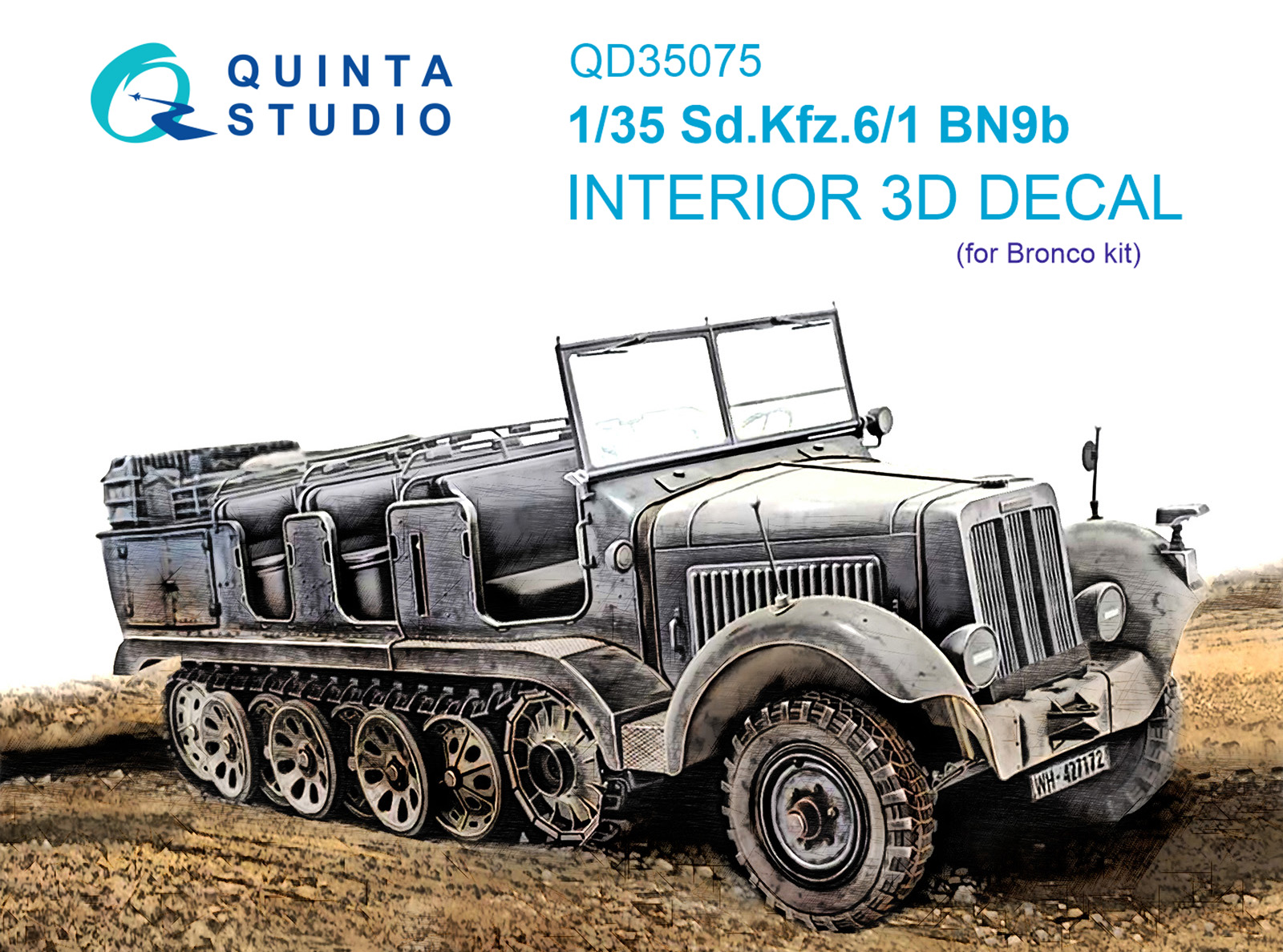 QD35075  декали  3D Декаль интерьера кабины Sd.Kfz.6-1 BN9b (Bronco)  (1:35)