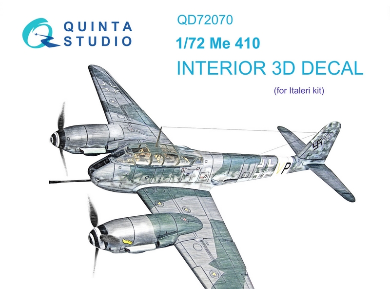 QD72070  декали  3D Декаль интерьера кабины Me 410 (Italeri)  (1:72)