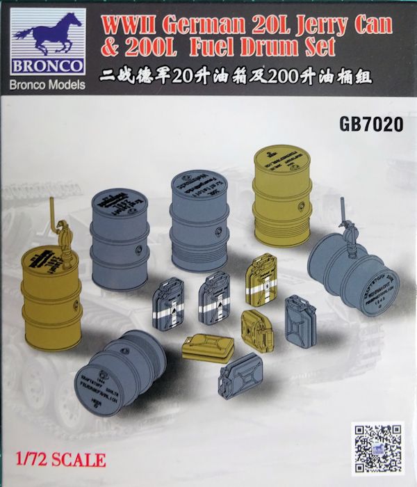 GB7020  дополнения из пластика  WWII German 20L Jerry Can & 200L Fuel Drum Set  (1:72)
