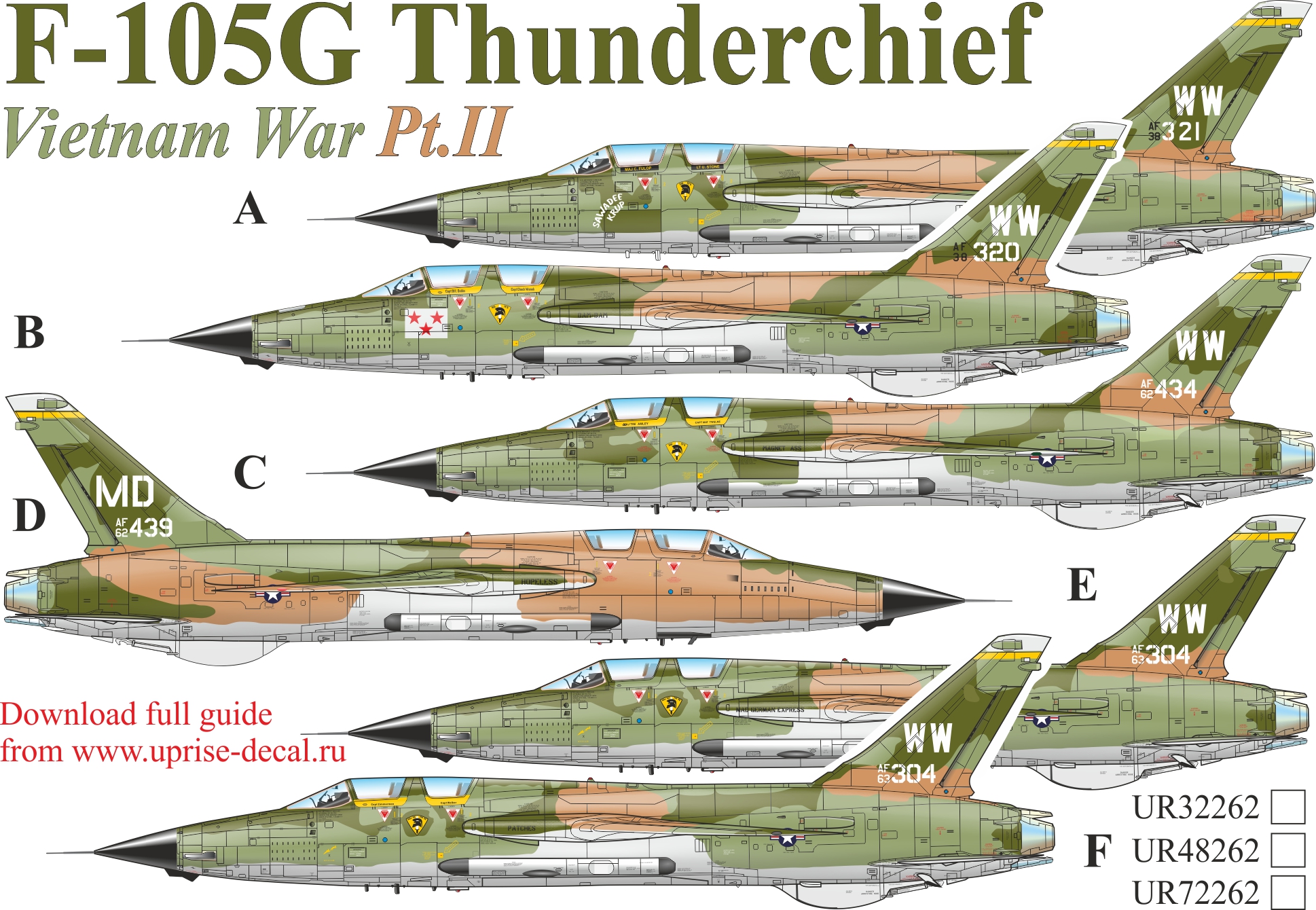 UR72262  декали  F-105G Wild Weasel Vietnam War Pt.2  (1:72)