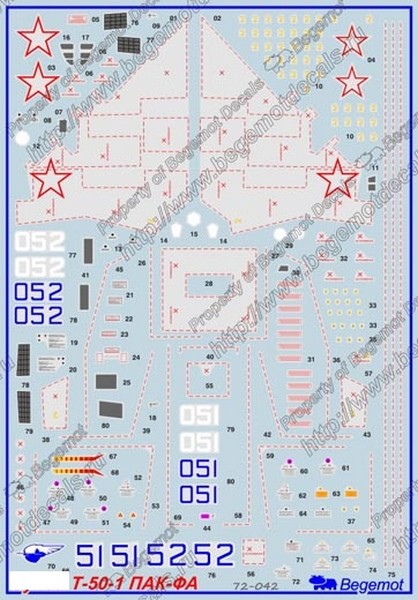 72042  декали  Т-50-1 ПАК-ФА  (1:72)