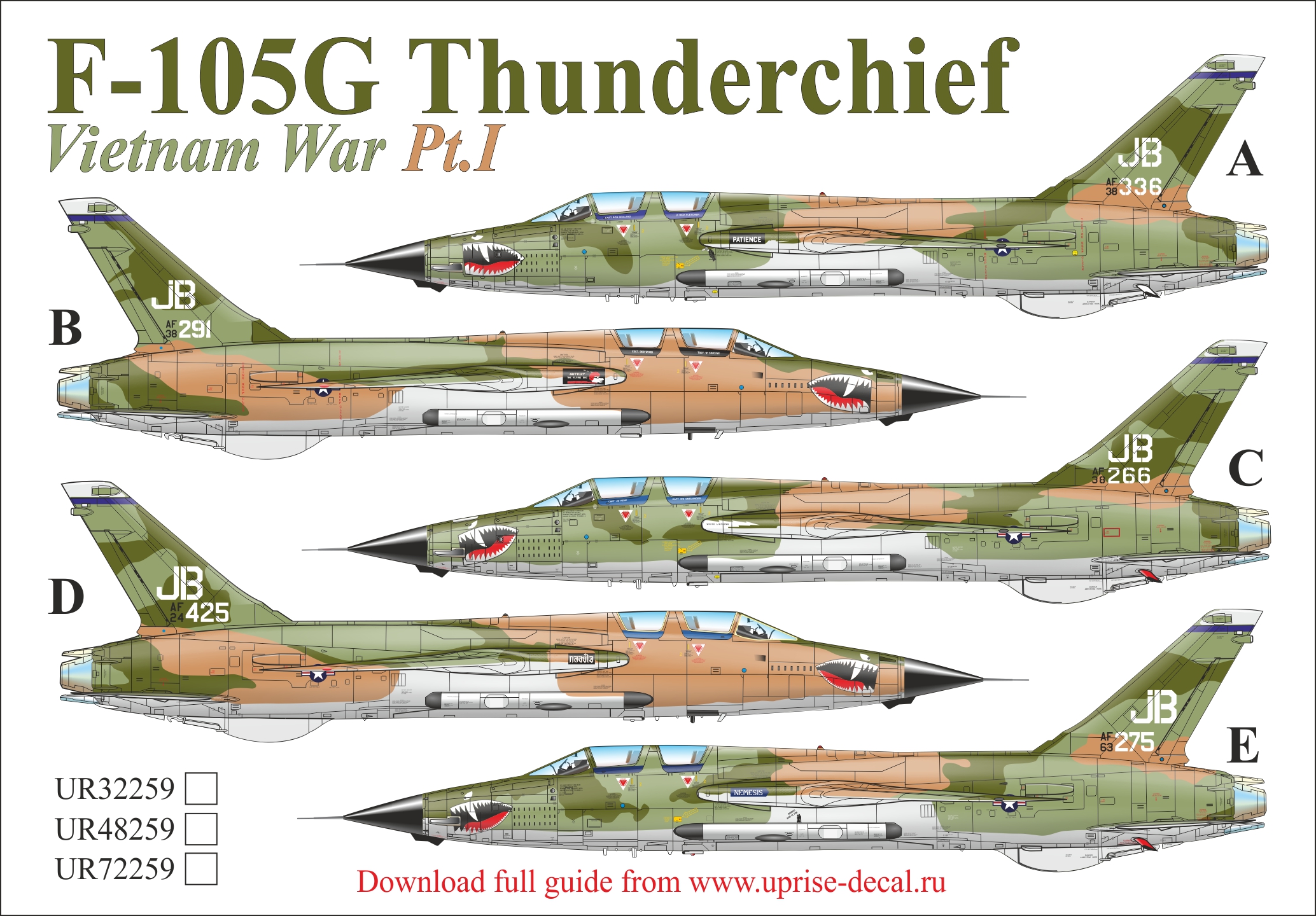 UR72259  декали  F-105G Wild Weasel Vietnam War Pt.1  (1:72)