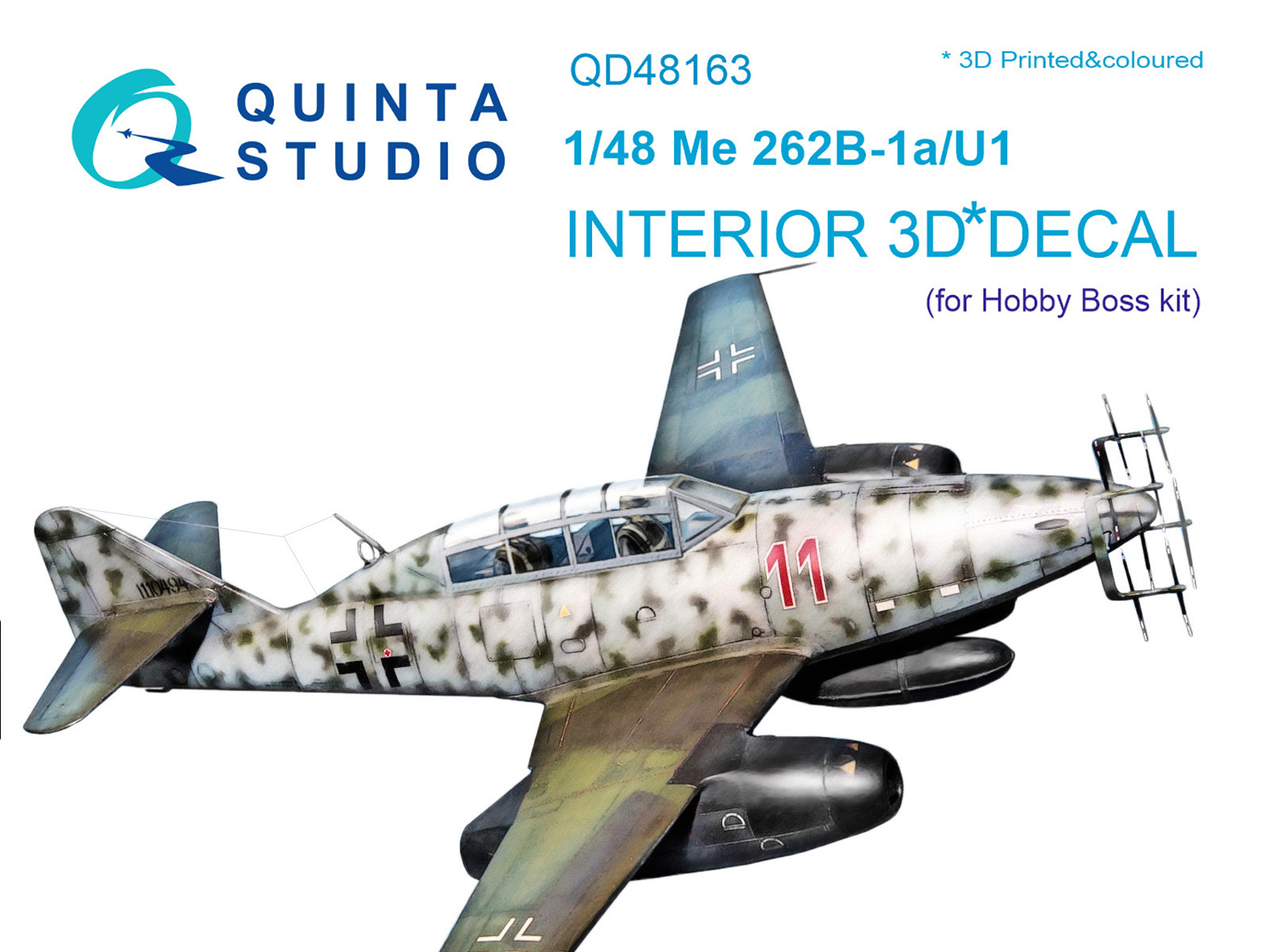 QD48163  декали  3D Декаль интерьера кабины Me 262B-1a/U1 (HobbyBoss)  (1:48)
