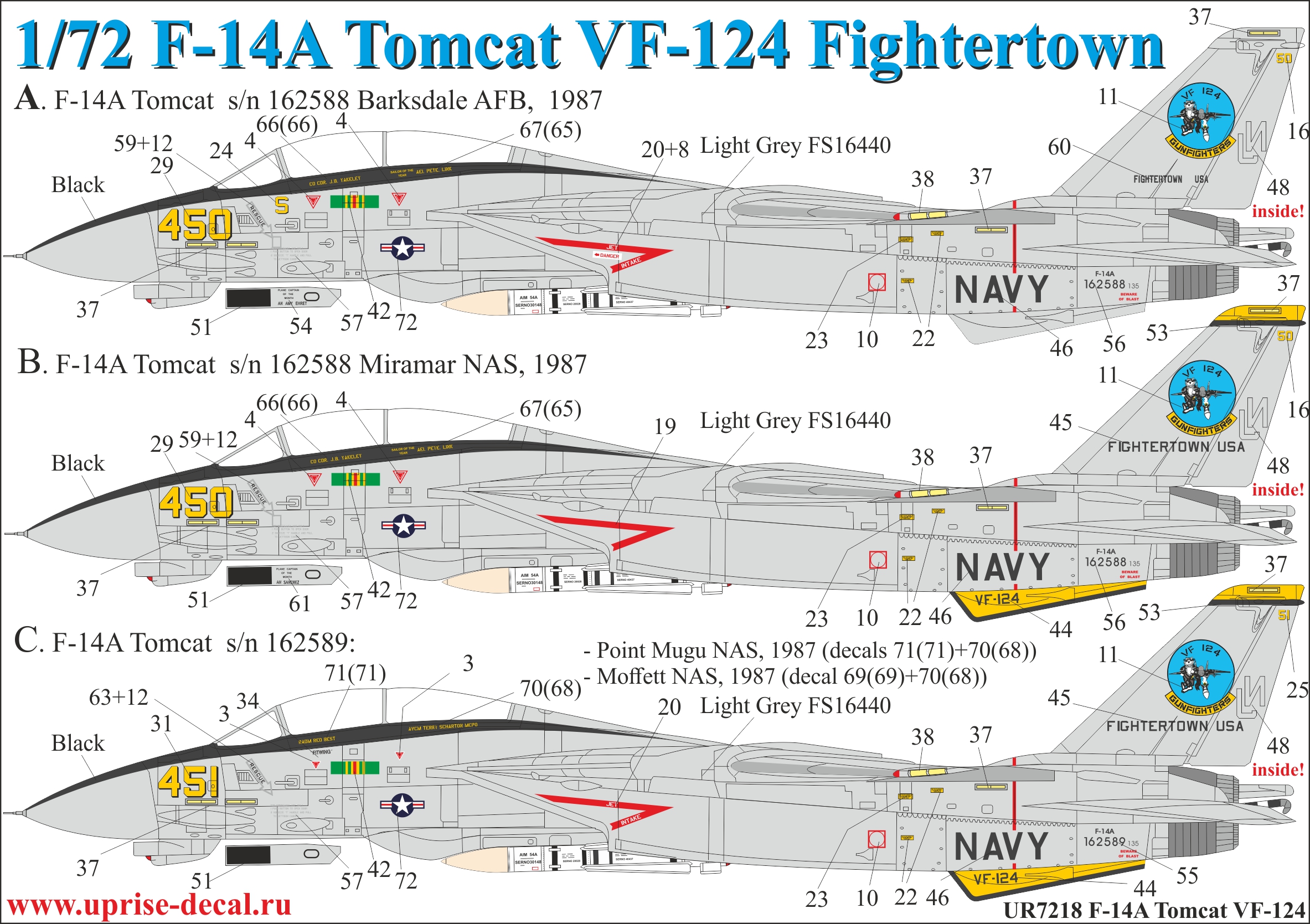 UR7218  декали  F-14A Tomcat VF-124 with stencils  (1:72)