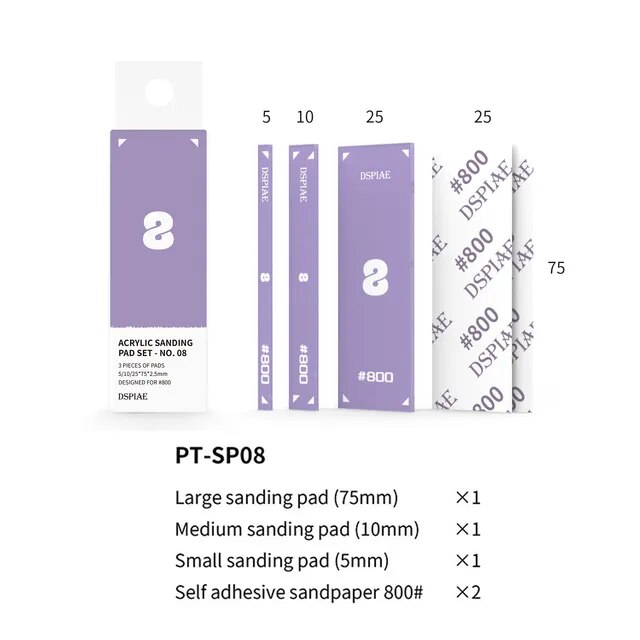 PT-SP08  ручной инструмент  Набор 3-х акриловых шлиф. пластин и наждачной бумаги #800(2шт.)