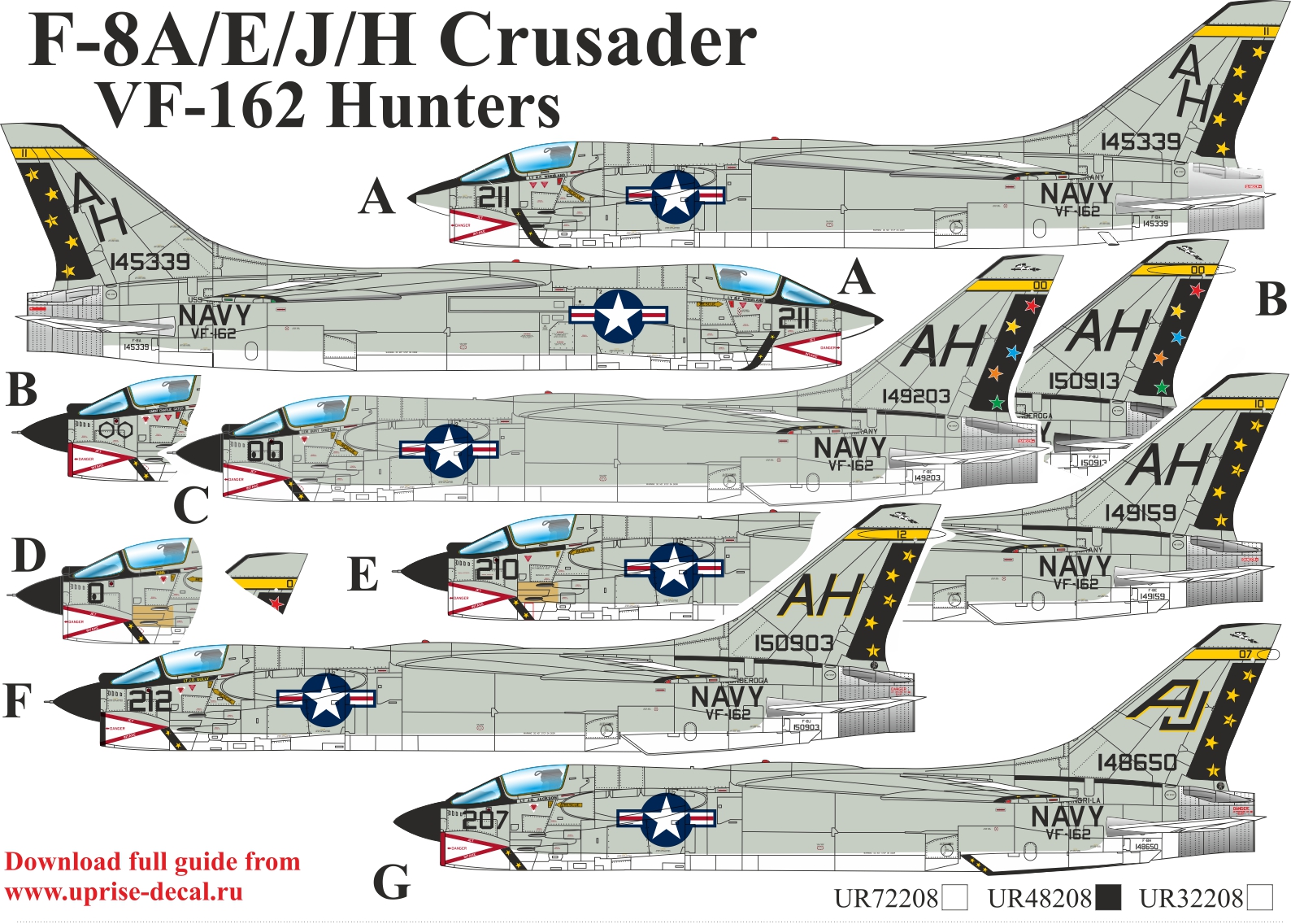 UR48208  декали  F-8A/E/J/H Crusader VA-162  (1:48)