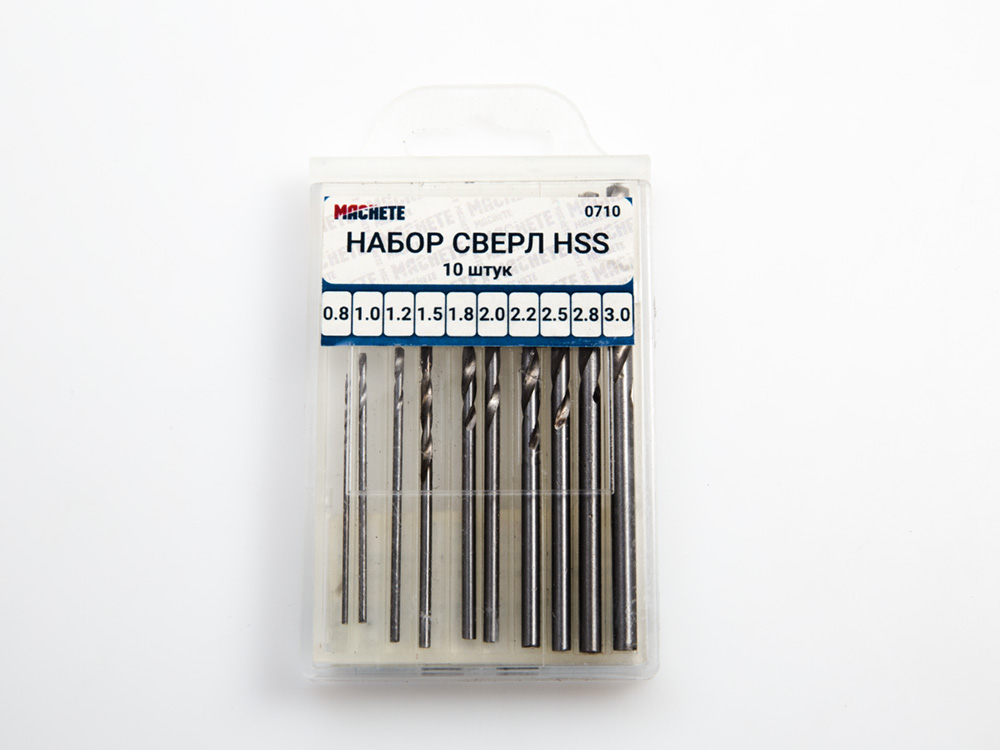 0710  ручной инструмент  Набор сверл HSS (10 штук) (0,8/1,0/1,2/1,5/1,8/2,0/2,2/2,5/2,8/3,0)