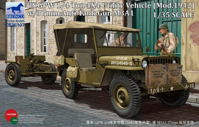 CB35107  техника и вооружение  US GPW 1/4 ton 4x4 (Mod.1942) w/37mm Anti-Tank Gun M3A1  (1:35)